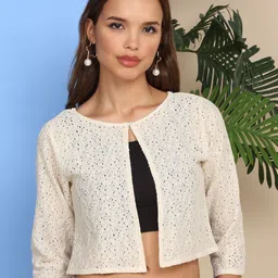 Dressitude Self Design Mandarin Collar Open Front Cotton Crop Shrug-picture-44