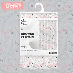 Aura Pink & Grey Eiffel Tower Printed Waterproof ShowerCurtainWithHooks image 3