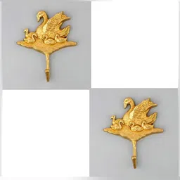 IndianShelf Gold-Toned 2 Pieces Brass Duck Ducklings Clothes Hanger for Wall Key Hooks-1