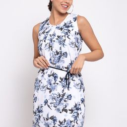 KLOTTHE Women White & Blue Printed A-Line Dress-image-21
