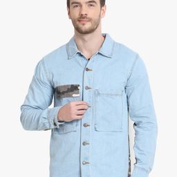Kotty Men Blue Camouflage Denim Jacket-19