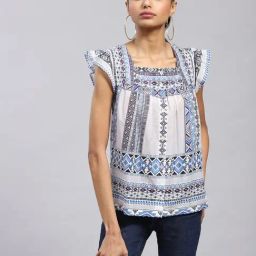 Label Ritu Kumar Blue Geometric Print Top-87