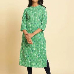 W Green Printed Straight Kurta-image-22