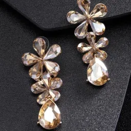 YouBella Gold-Plated Stone-Studded Floral Drop Earrings-image-25
