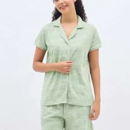 Clovia Green Cotton Regular Fit Printed Night Suit-image-19