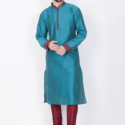 Sanwara Men Teal Woven Design Straight Kurta-48