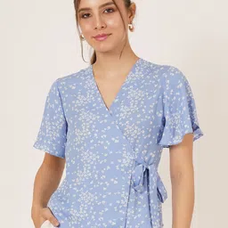 angloindu Tropical Printed Flared Sleeves Wrap Regular Top-picture-17