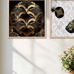 Kotart Brown & Gold-Toned 2 Pieces Wooden Abstract Printed Wall Arts-image-57