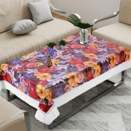 Dakshya Industries Red Floral Waterproof Plastic 4-Seater Table Cover-54
