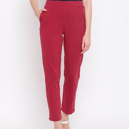 AURELIA Women Maroon Regular Fit Solid Cropped Trousers-image-47
