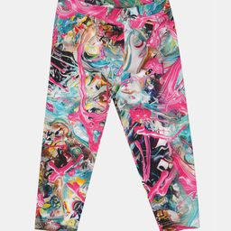 OHMS Girls Pink & Sea Green Digital Printed Three-Fourth Length Leggings-image-98