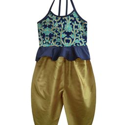 A.T.U.N. Girls Gold & Navy Blue Printed Peplum Top With Dhoti Pants-image-77