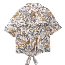 Cub McPaws Girls White & Green Tropical Shirt Style Top-image-49