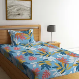 Myntra Elegant Homes Blue & Brown Floral Printed 300 TC Single Bedsheet Set-2.25 mX1.5 m-image-23