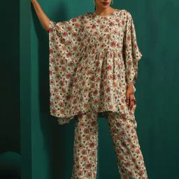 true Browns Off-White Printed Short Kaftan Pant Set-image-15