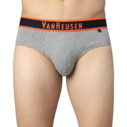 Van Heusen Regular Fit Colour Fresh Neon Elasticized Waistband Briefs - Grey Melange W Neon Orange-image-69