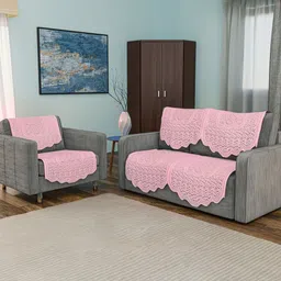 Aura Pink 6 Pieces Cotton Sofa Covers-image-60