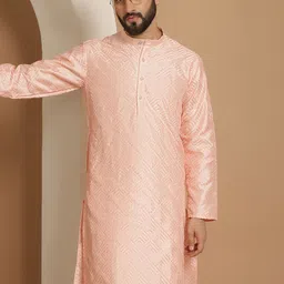 Anouk Men Pink Geometric Thread Work Kurta-picture-47