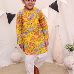Ka-mee Boys Floral Printed Regular Pure Cotton Kurta with Pyjamas-54