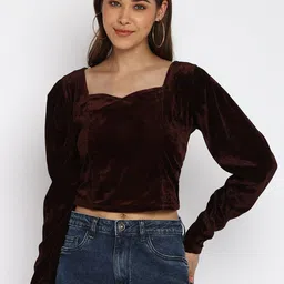 Mayra Puff Sleeves Velvet Blouson Crop Top-picture-42