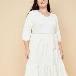 max Women Plus Size Solid V-Neck Fit & Flare Midi Dress-picture-12
