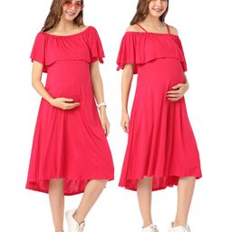 Bella Mama Overlap Off Shoulder Maternity Dress - Pink-picture-48