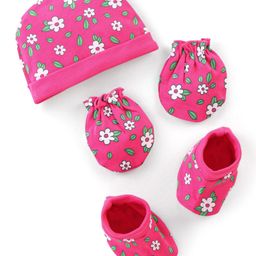 Doodle Poodle 100% Cotton Floral Print Cap Mittens & Booties Set Pink - Diameter 13.5 cm-picture-25