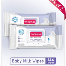 Babyhug 98% Water Daily Moisturising Milk Baby Wet Wipes Pack of 2 - 72 Pieces Each-11