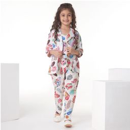 Ministitch Three Fourth Sleeves Abstract Hearts & Floral Printed Co Ord Set - Off White-image-32