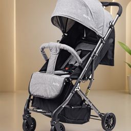 Bonfino Breeze Lite Stroller with Linen Fabric and Reversible Handle - Grey-16