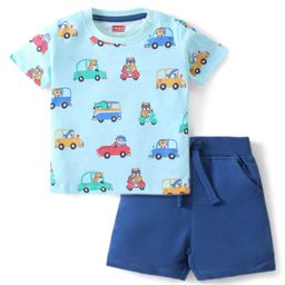 Babyhug Single Jersey Knit Half Sleeves T-Shirt & Shorts Set Car Theme  Blue-image-24