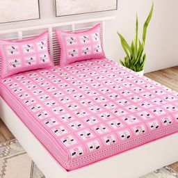 UniqChoice Color 100 Percent Cotton Jaipuri Traditonal Double BedSheet With 2 Pillow Cover - Pink-picture-20
