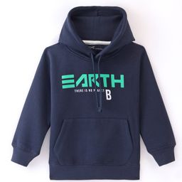 Doreme Fleece Knit Full Sleeves Hoodie Sweatshirts Text Print- Navy Blue-image-35