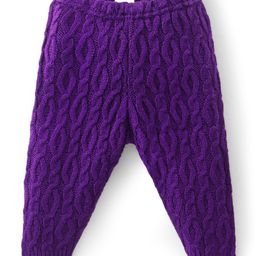 Babyhug Fleece Knit Full Length Woollen Pants With Cable Knit Design - Purple-picture-16