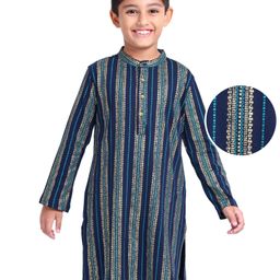 EARTHY TOUCH Knit  Full Sleeves Printed Kurta - Navy Blue-image-40