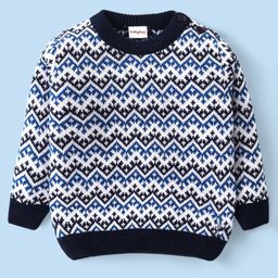 Babyhug Knitted Full Sleeves Pullovers Sweater With Chevron Design - Navy Blue-image-69