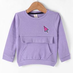 Olio Kids Cotton Knit Full Sleeves Winter T-Shirt with Kangaroo Pocket & Ice Cream Patch - Purple-image-45