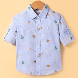 JASH KIDS Cotton Knit Full Sleeves Shirt With Dino Print - Sky Blue-image-72