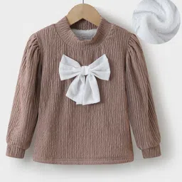 Kookie Kids Full Sleeves Winter Wear High Neck T-Shirt With Bow Applique - Brown-picture-23