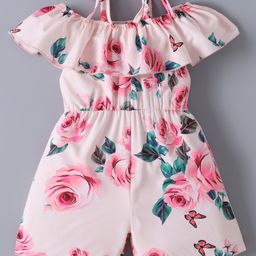 Kookie Kids Off Shoulder Sleeves Jumpsuit with Floral Print - Pink-image-79
