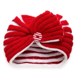 MayRa Knits Hand Knitted Striped Turban Cap - Red-picture-23