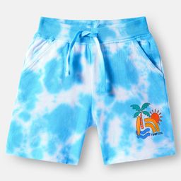 Babyhug Cotton Knit Shorts With Tropical & Tie & Dye Print - Light Blue & White-image-32