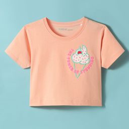 Doreme Single Jersey Knit Half Sleeves T-Shirt with The Power Of Standing Text Print - Peach-image-3