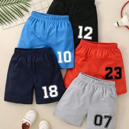 KUCHIPOO Cotton Blend Pack Of 5 Numericals Printed Shorts - Grey Navy Blue Orange Blue & Black-image-33