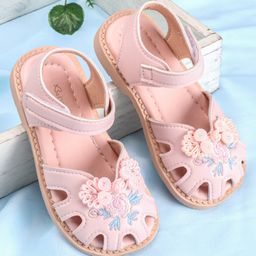 Babyoye Velcro Closure Floral Embroidered & Bow Applique - Pink-image-48