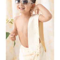 Tiber Taber 100% Cotton Palm Trees Foil Printed Angavastram - Cream-picture-0