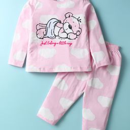 Smarty Sinker Knit Full Sleeves Co-ord Night Suit with Cloud Print - Pink-image-50