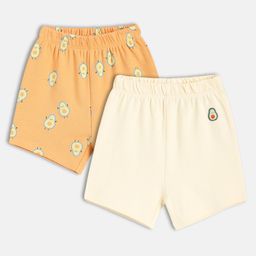MINI KLUB Cotton Knit Pack Of 2 Avacados Printed & Patch Detailed Shorts - Pink & Orange-image-91