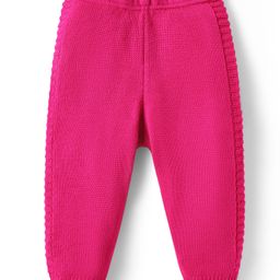 Babyhug Sweater Knit Full Length Woollen Solid Colour Bottom - Dark Pink-image-50