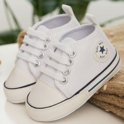 Neska Moda Baby Text Patch Detailed With Lace Up Booties - White-99